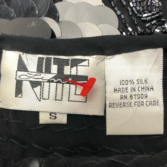 Vintage Nite Line Circle Paillettes Beading Black Blouse Tank Top Gatsby Party - Picture 2 of 8